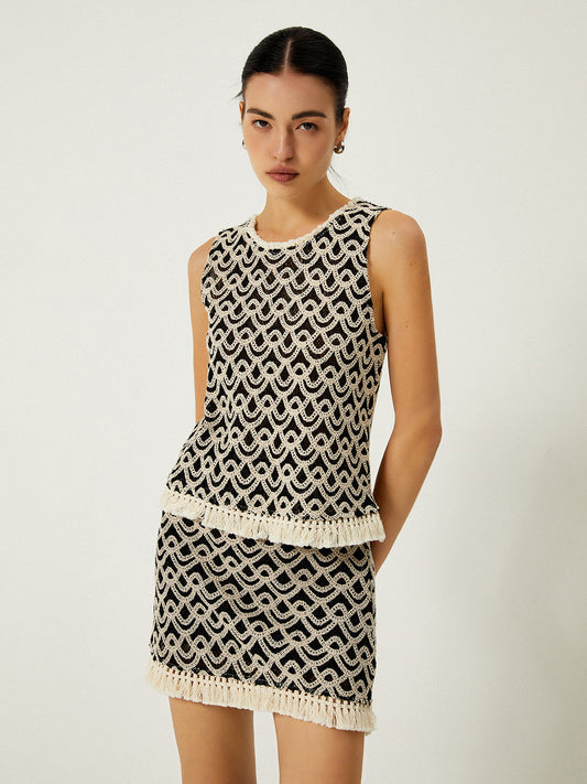 Tığ İşi Dalga Deseni Püskül Dekorlu Atlet