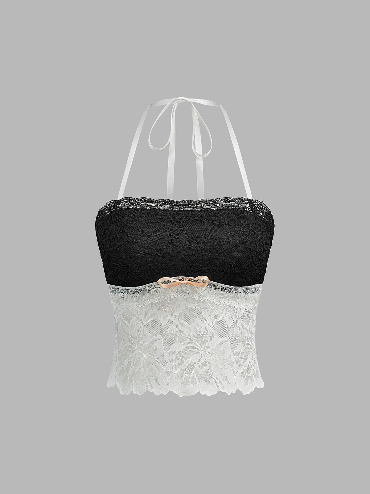 Renk Bloklu Dantel Askılı Üst