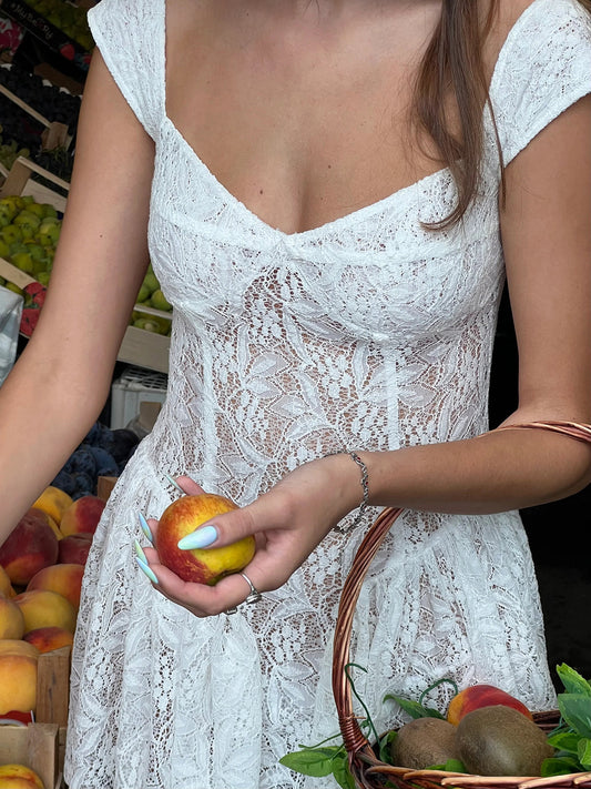 Tatil Dantel Yarı Şeffaf Kısa Elbise