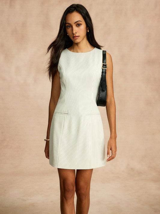 Çizgili Cepli Fermuarlı Elbise