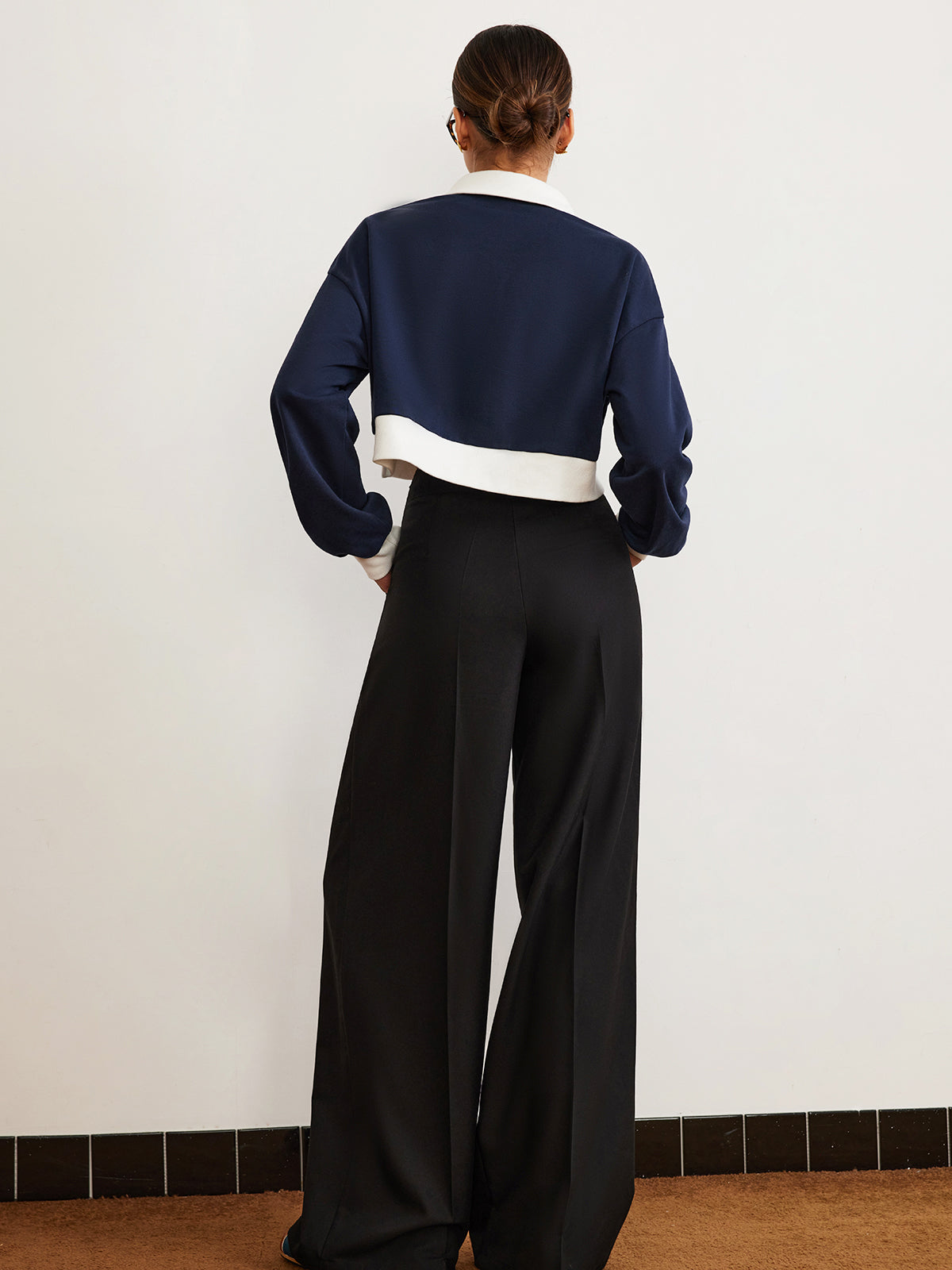 Patchwork Polo Kırpılmış Sweatshirt