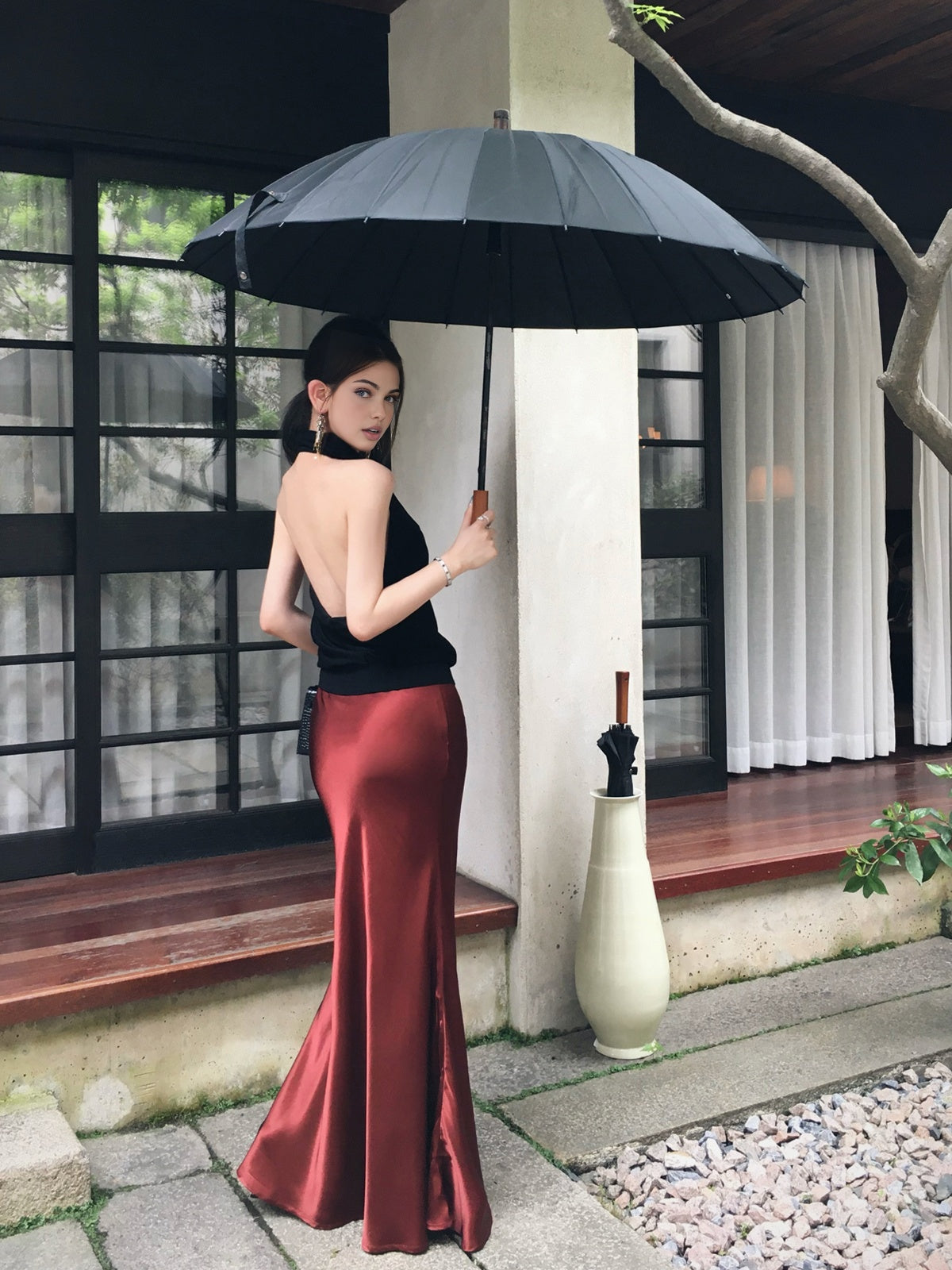 Pliseli Saten Uzun Etek