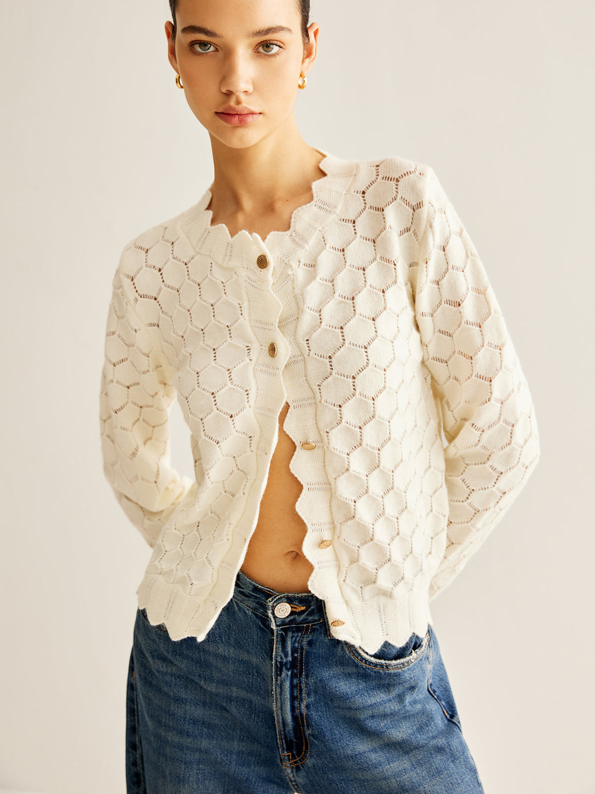 Dalgalı Kesim Hollow Out Cardigan
