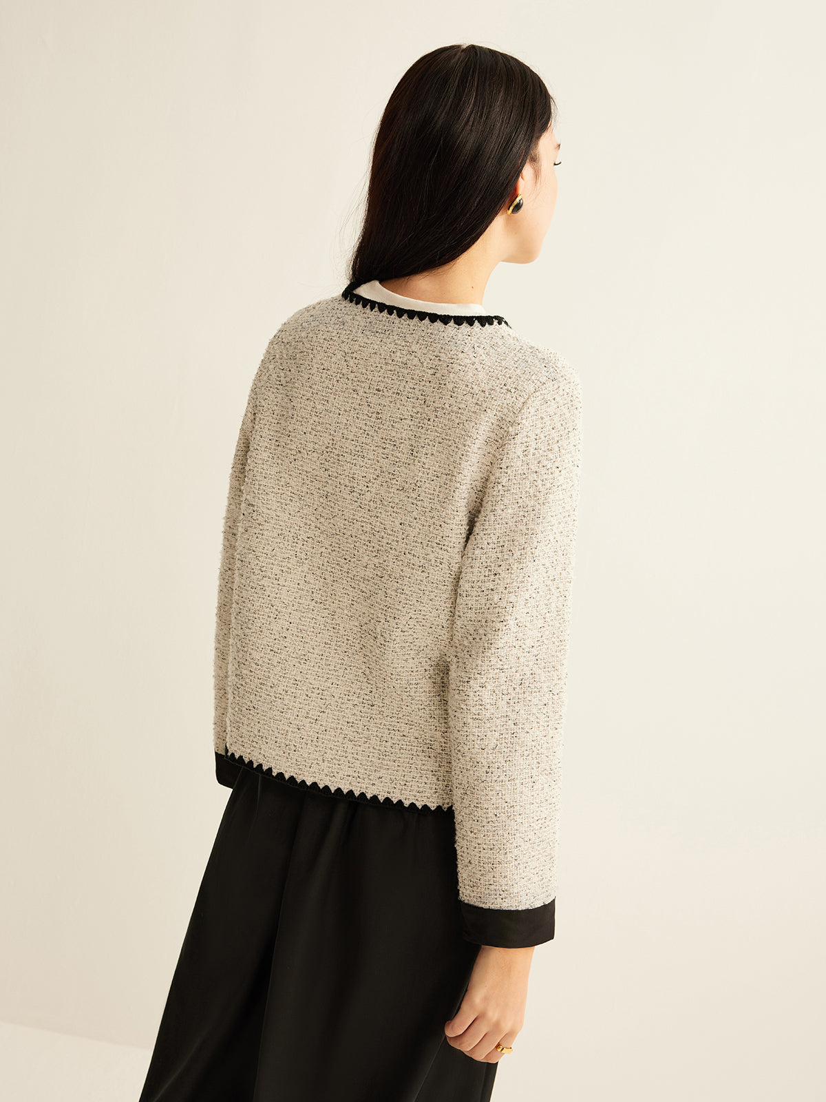 İşlemeli Kenarlı Tweed Kısa Ceket