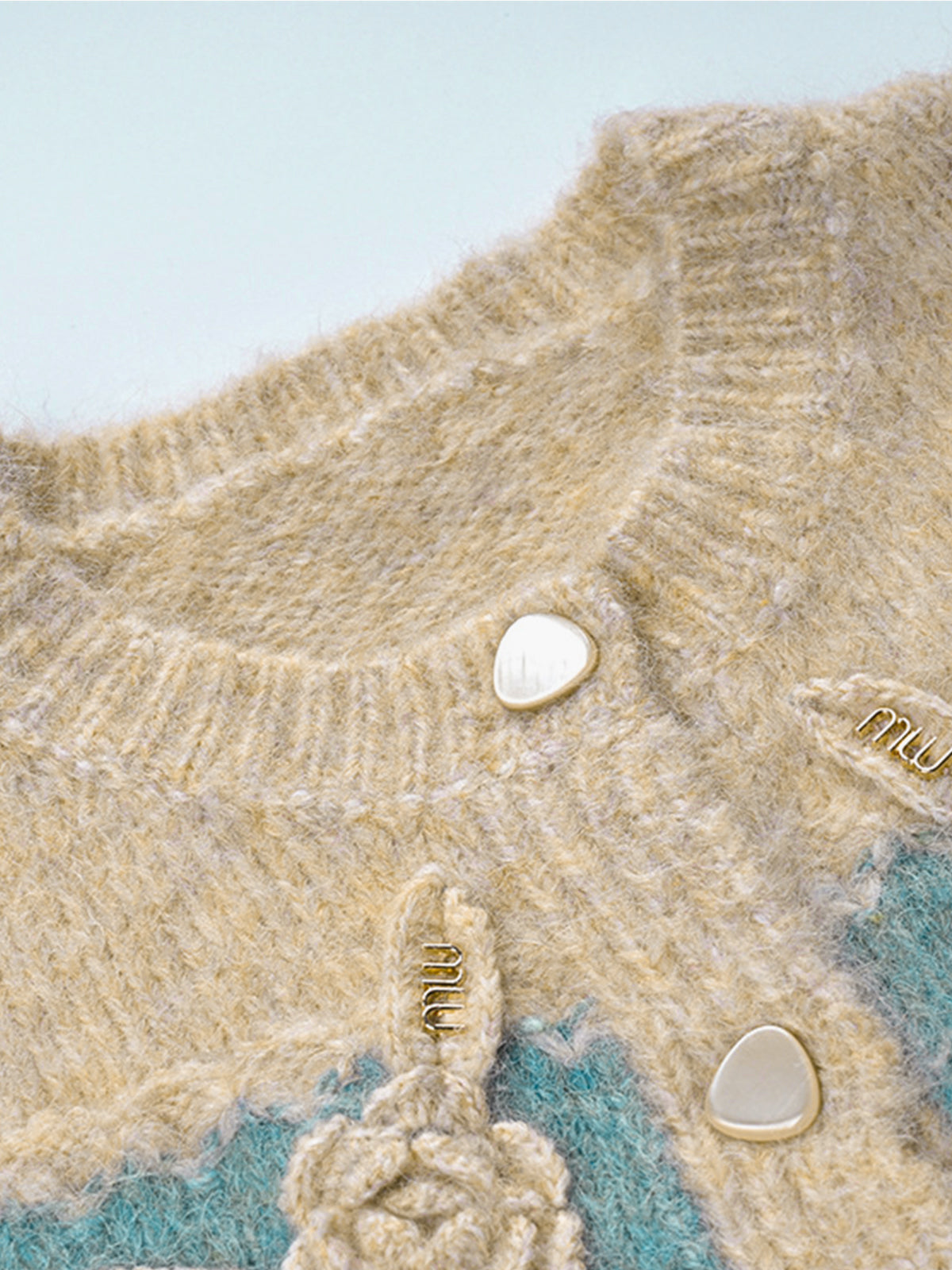 Tığ İşi Çiçekli Renk Bloklu Hırka