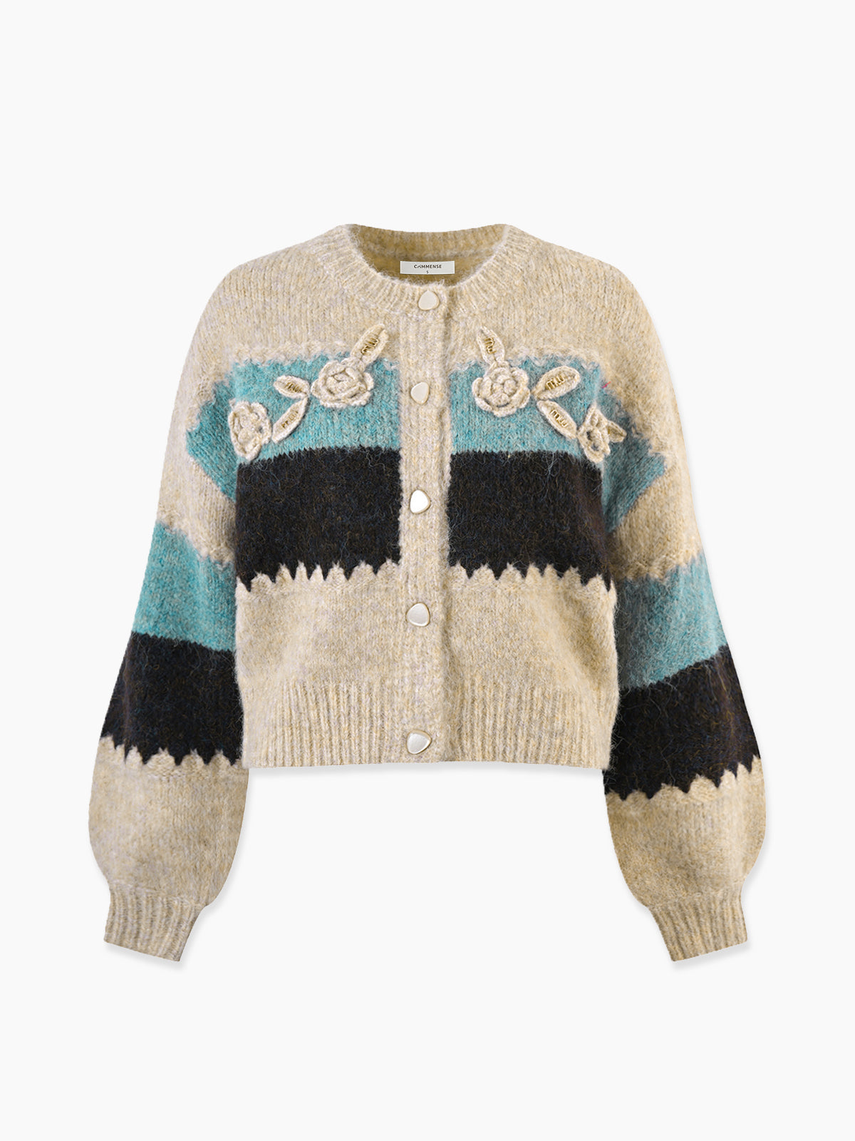 Tığ İşi Çiçekli Renk Bloklu Hırka