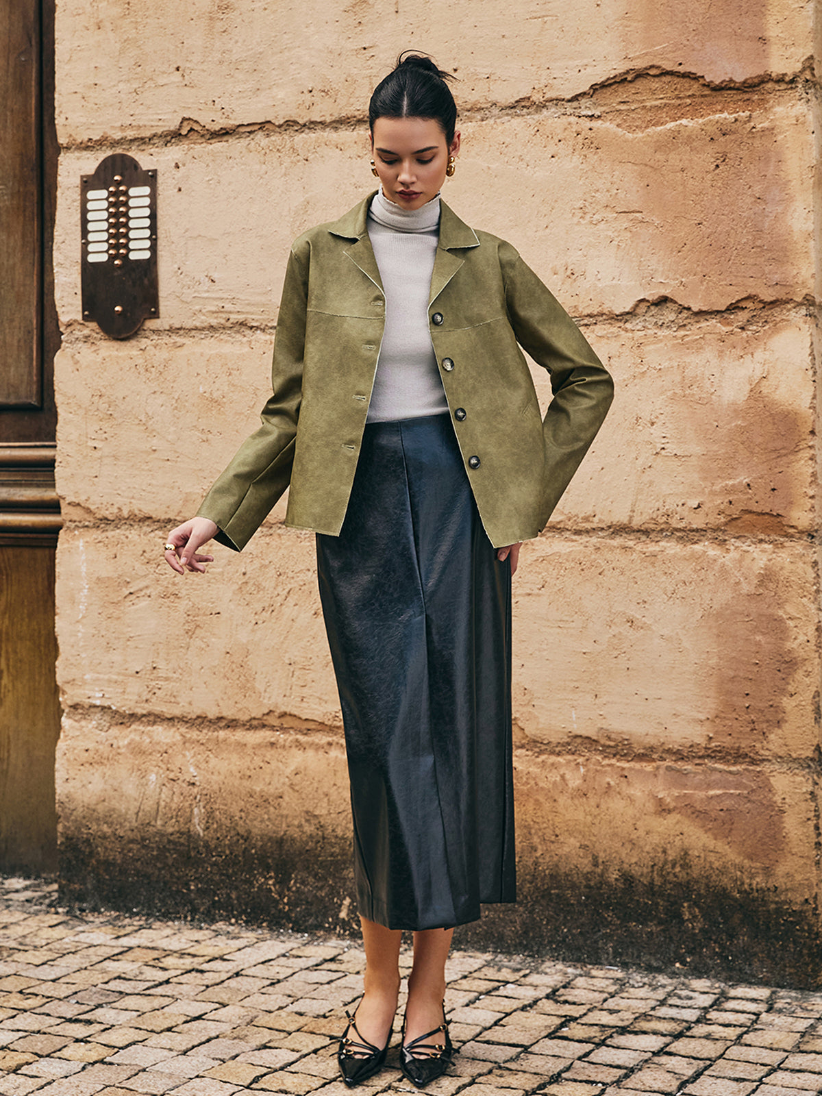 Gevşek Pu Deri Düz Ceket