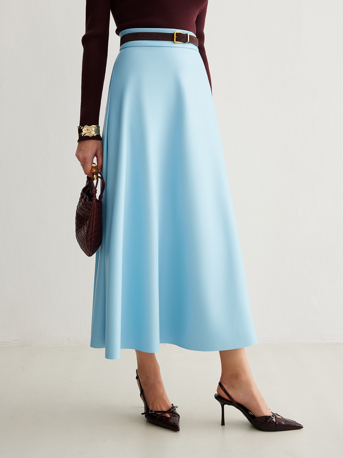 Kemersiz Floy Fermuarlı Pu Deri Etek