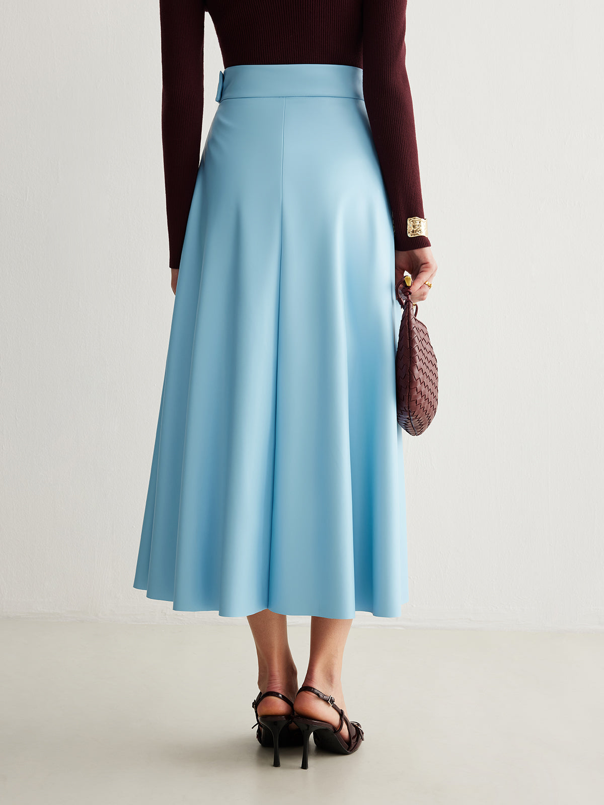 Kemersiz Floy Fermuarlı Pu Deri Etek