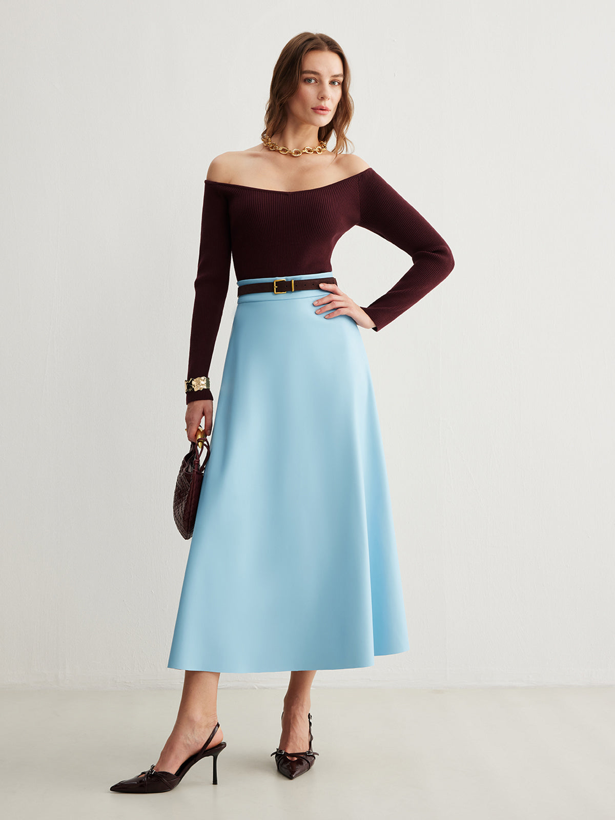 Kemersiz Floy Fermuarlı Pu Deri Etek