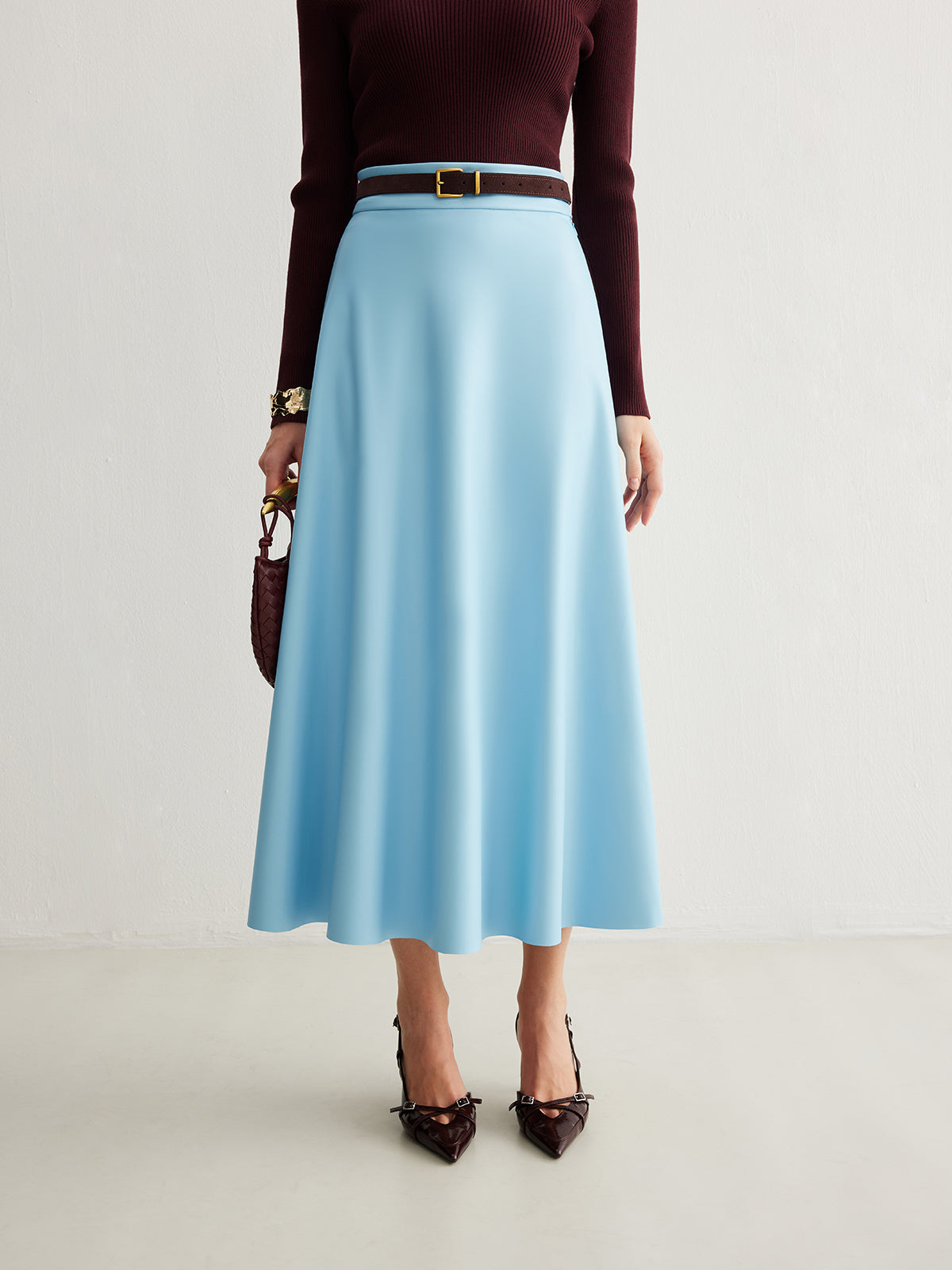 Kemersiz Floy Fermuarlı Pu Deri Etek