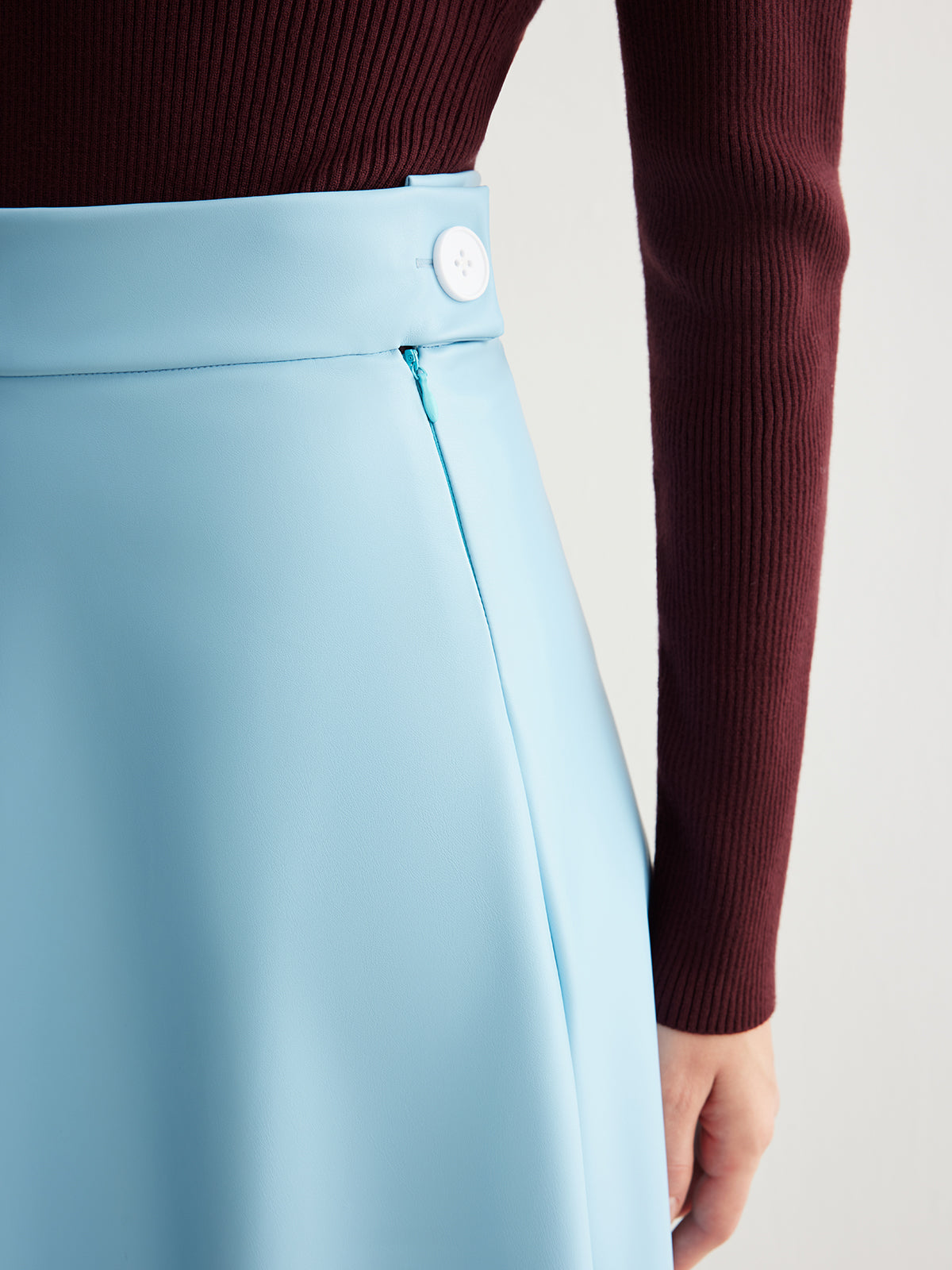 Kemersiz Floy Fermuarlı Pu Deri Etek