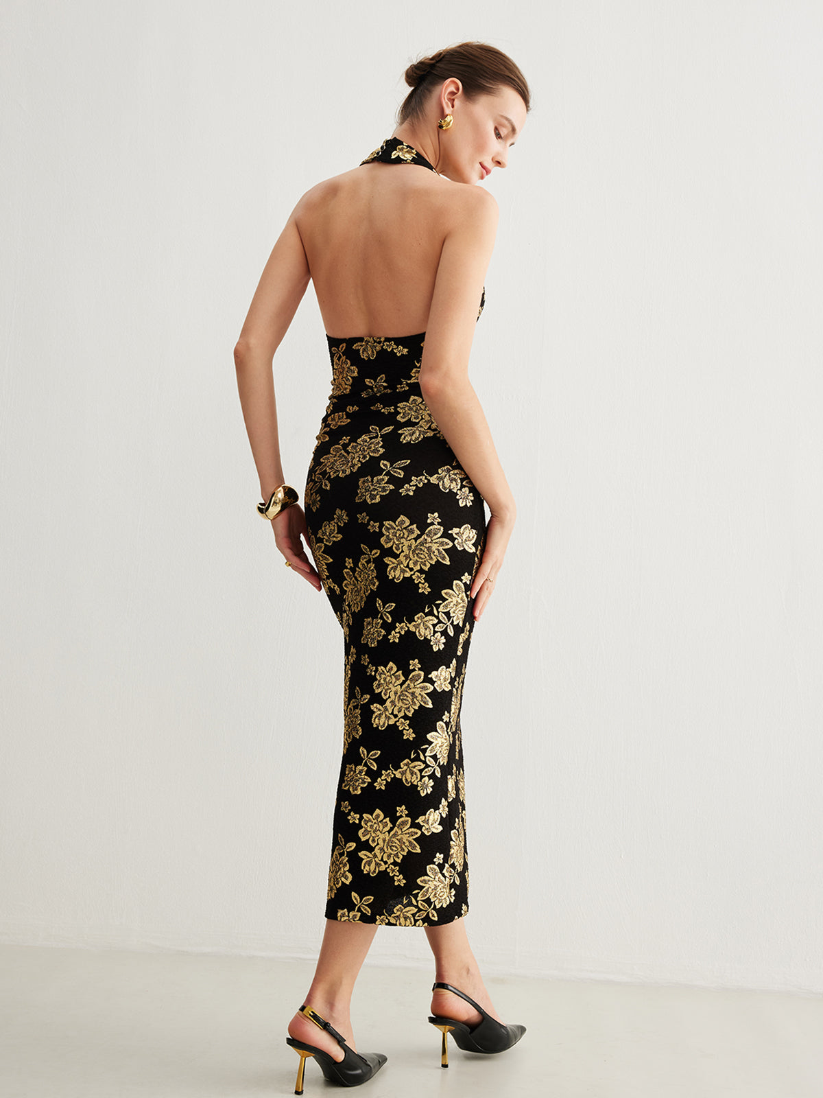 Retro Sırtı Açık İnce Askılı Elbise