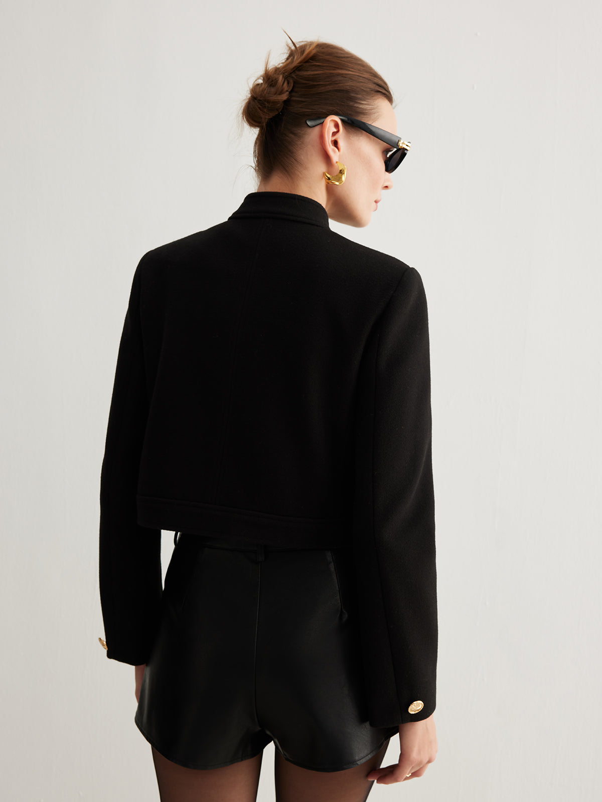 Stand Yaka Düğmeli Tweed Kısa Ceket