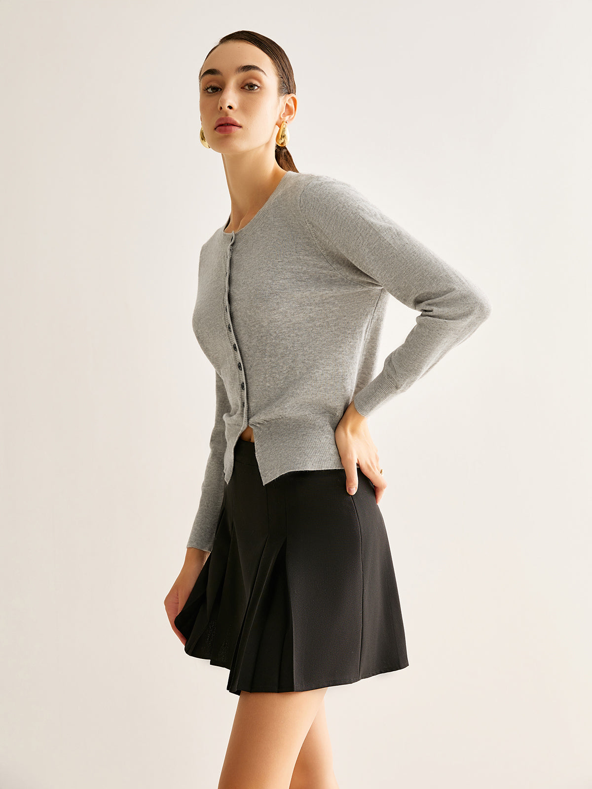 Düğmeli Yırtmaçlı Jersey Kardigan