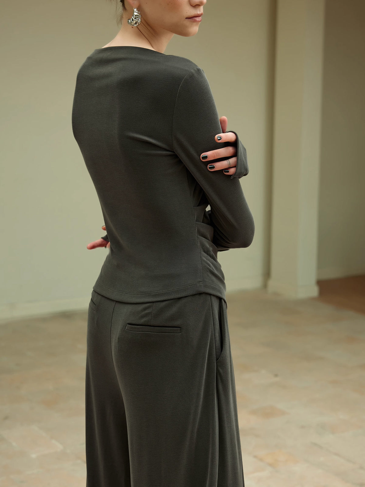 Pliseli Drapeli Jersey Pantolon