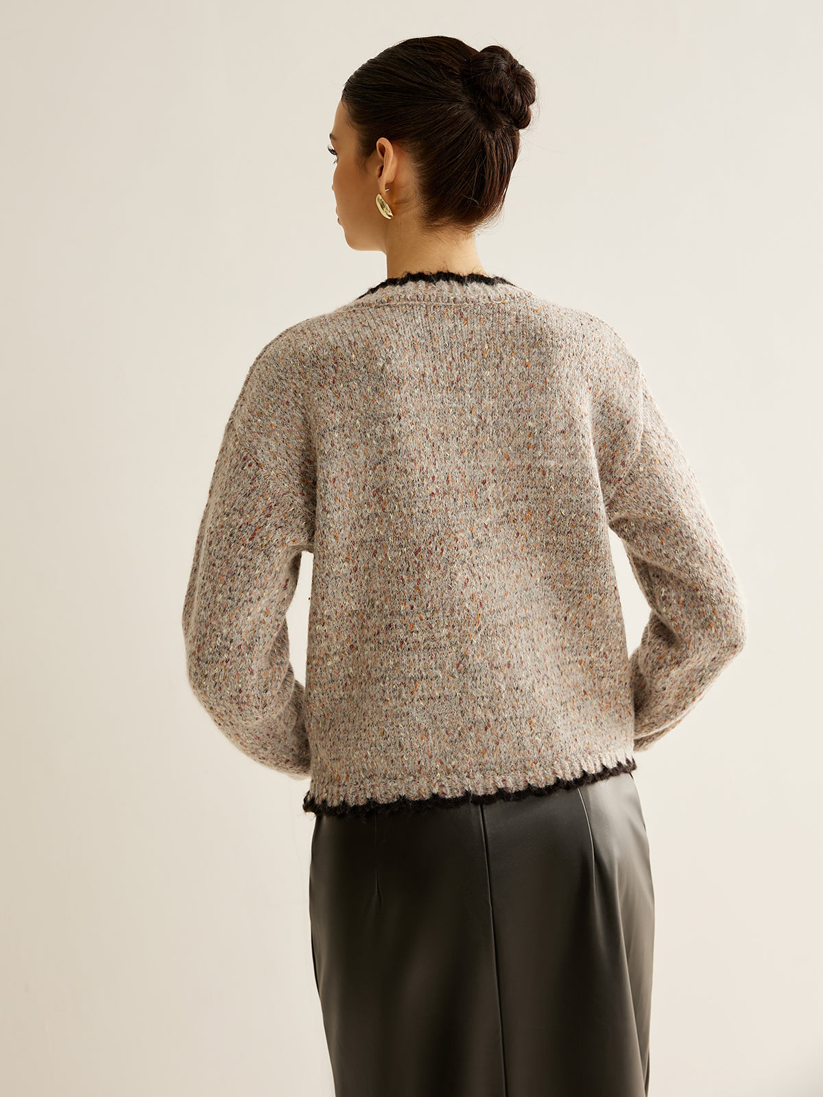 Çok Yönlü Kontrast Kesim Düğmeli Kardigan