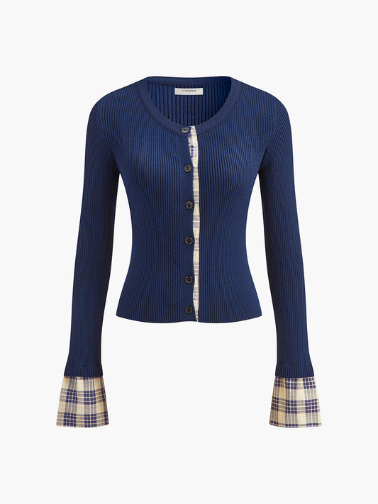 Renk Blok Düğme Paneli Hırka