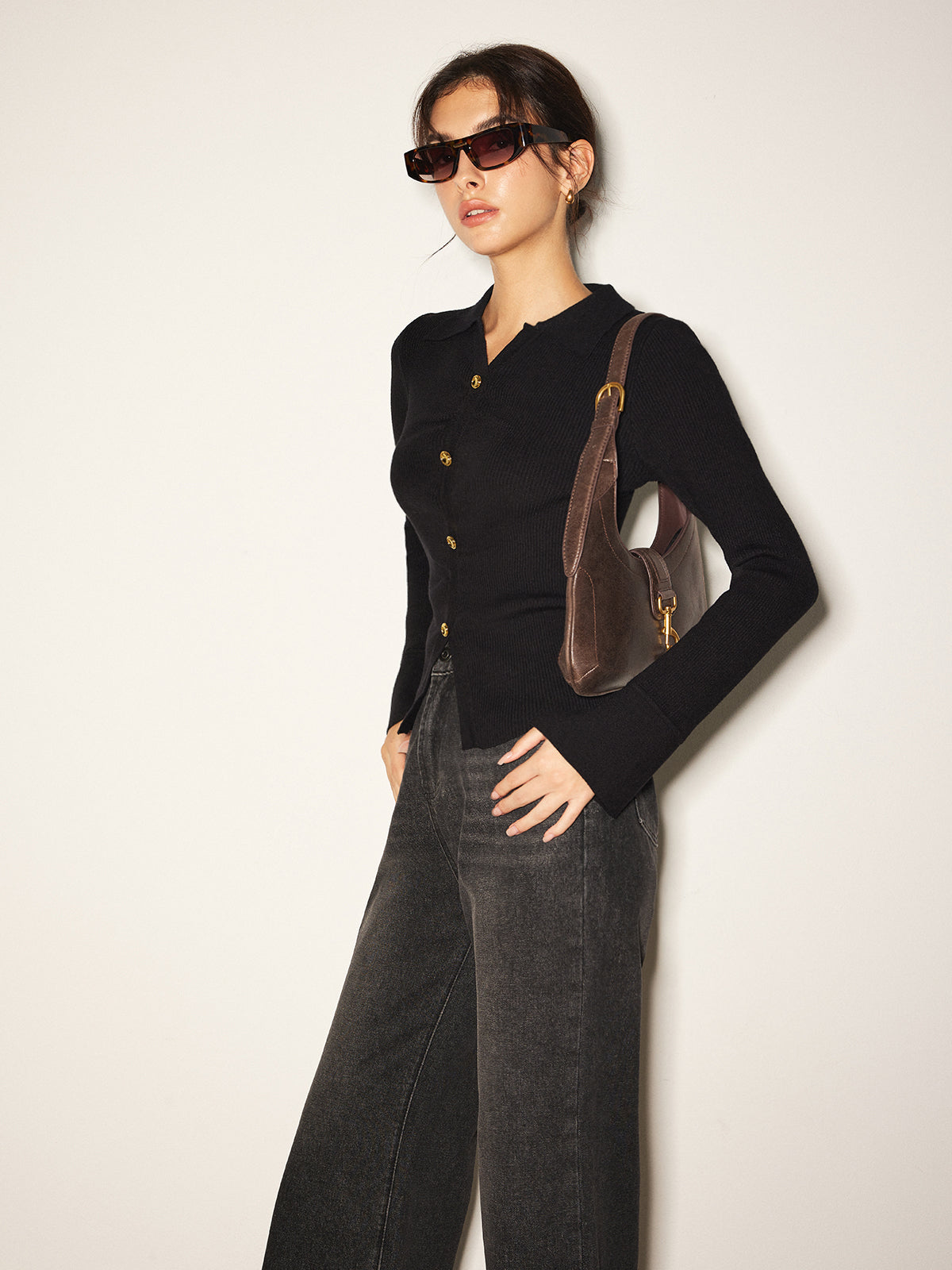 Düğmeli Bölünmüş İnce Polo Kazak