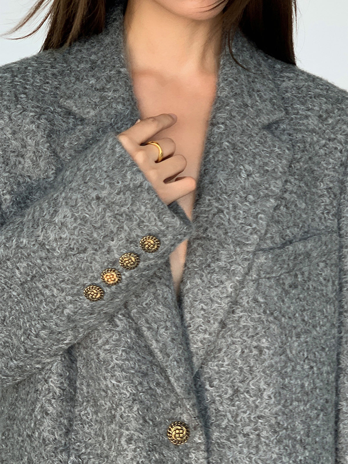 Kemersiz Tweed Uzun Blazer