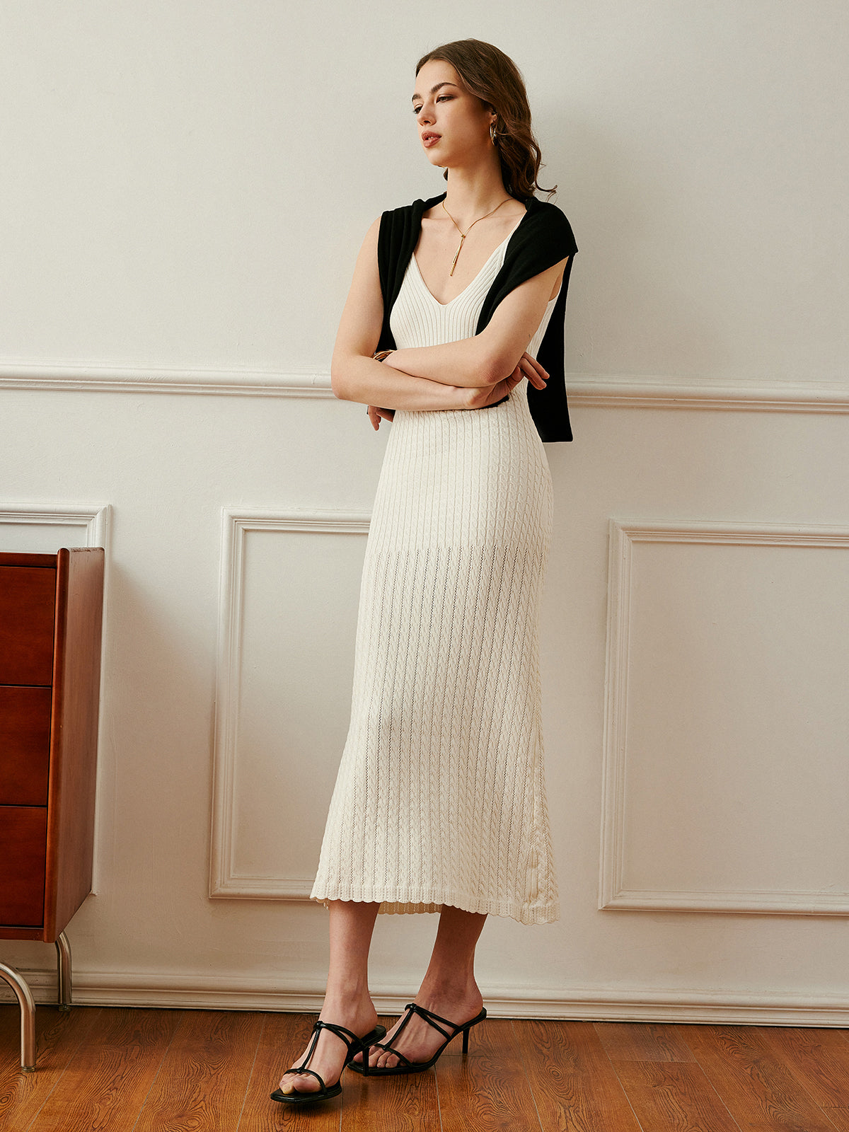 Kaburgalı Spagetti Askılı Örgü Elbise