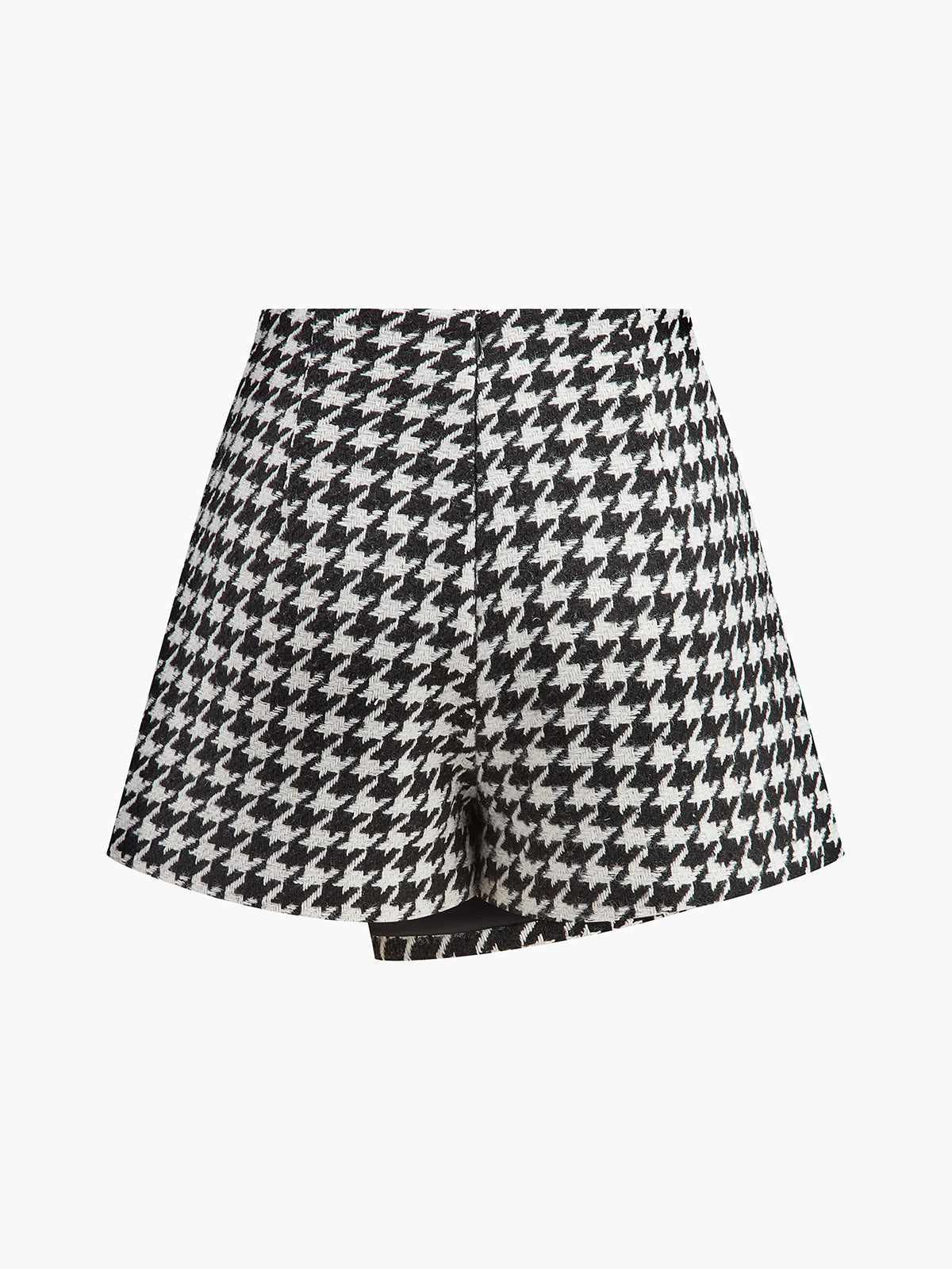 Yüksek Bel Metal Düğmeli Houndstooth Şort