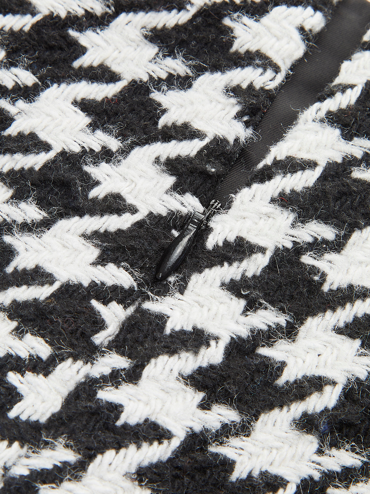 Yüksek Bel Metal Düğmeli Houndstooth Şort