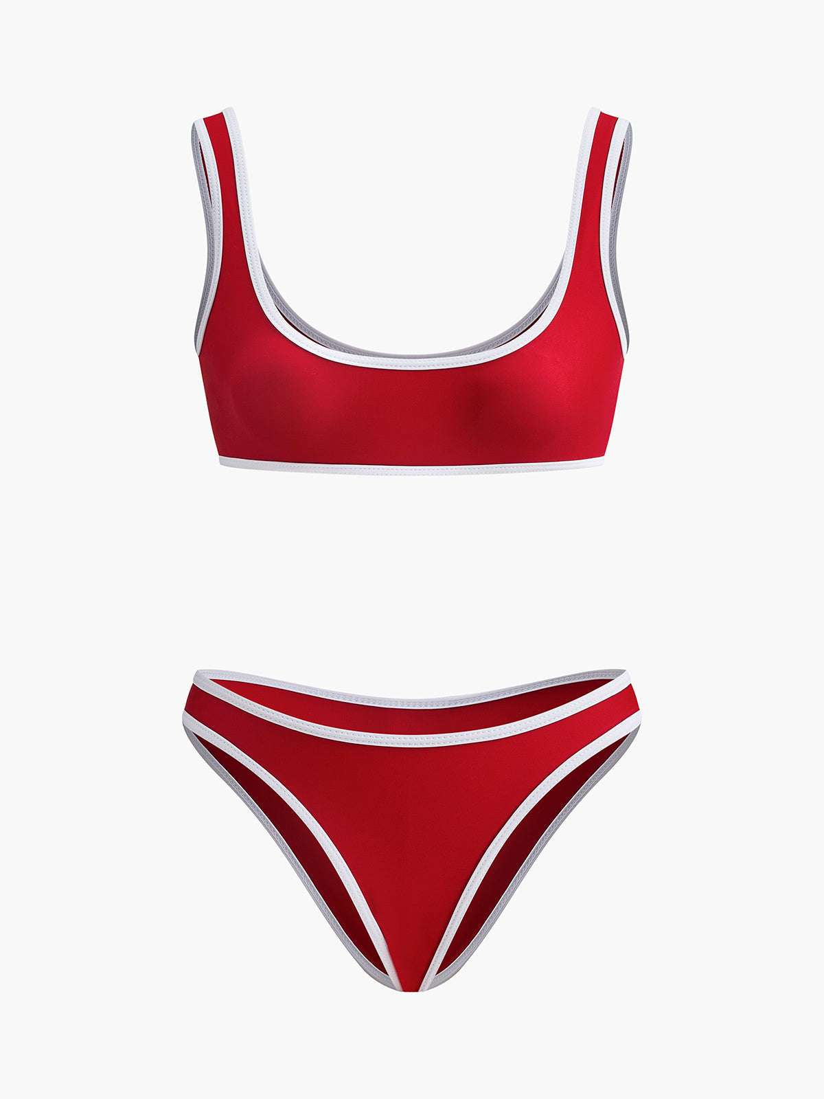 Kontrast Trim Yuvarlak Yaka Bikini Takımı