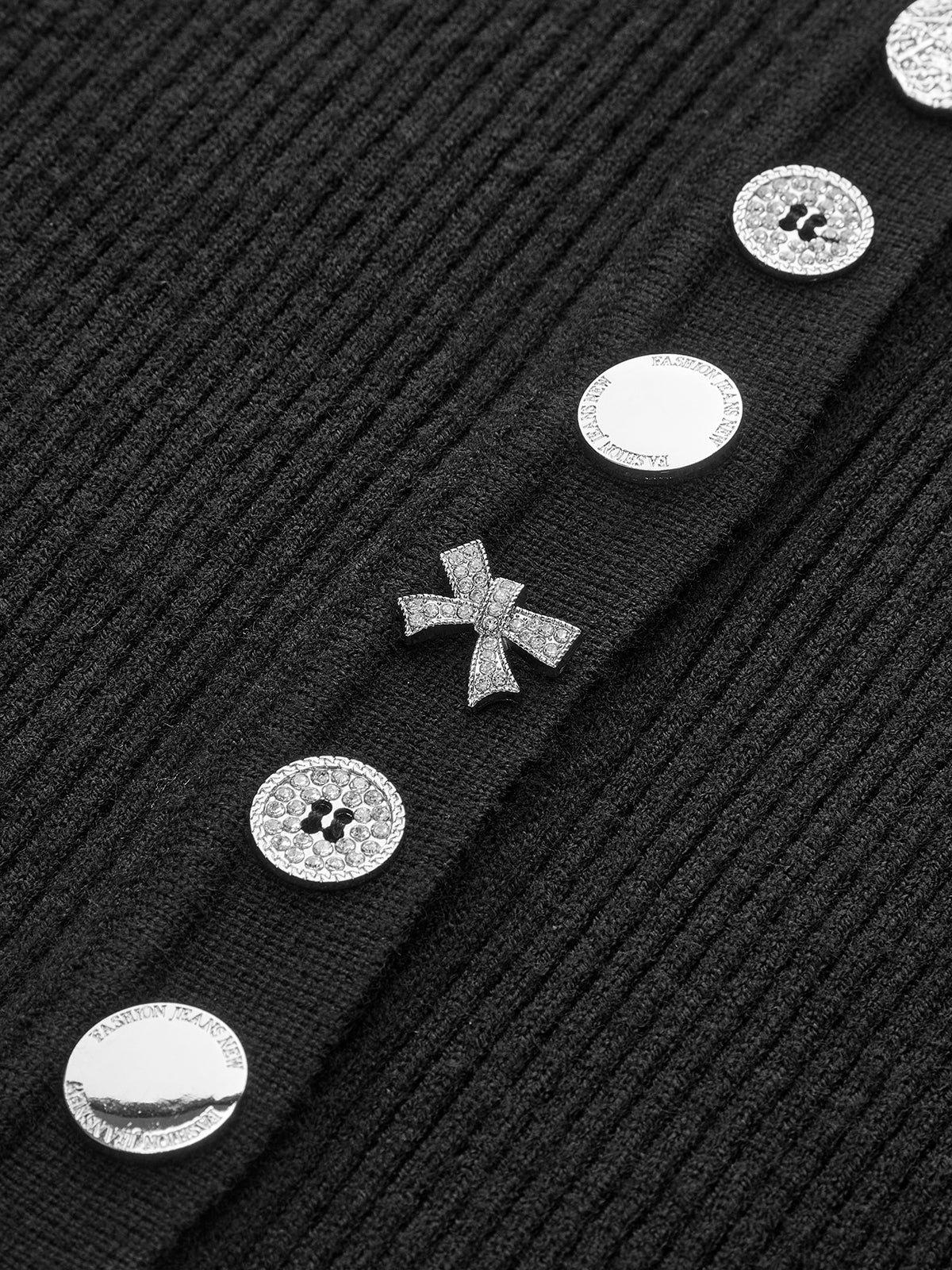 Geometrik Düğmeli Yivli Örgü Üst