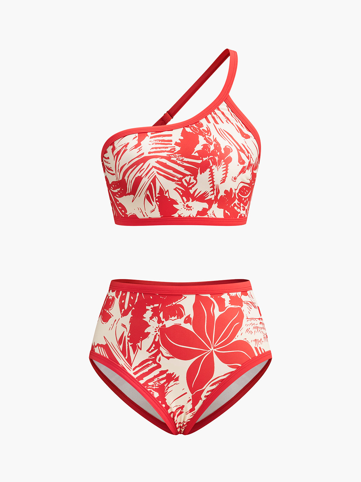 Tek Omuz Tropikal Baskılı Bikini Takımı