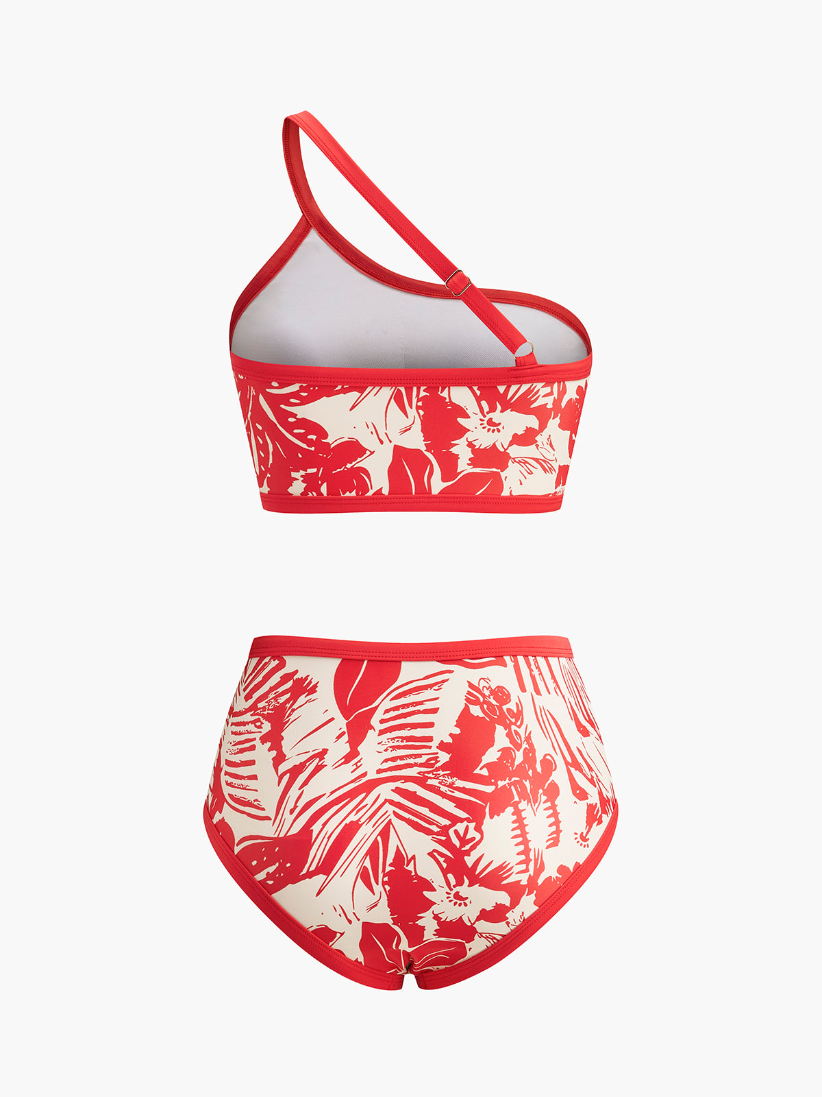 Tek Omuz Tropikal Baskılı Bikini Takımı