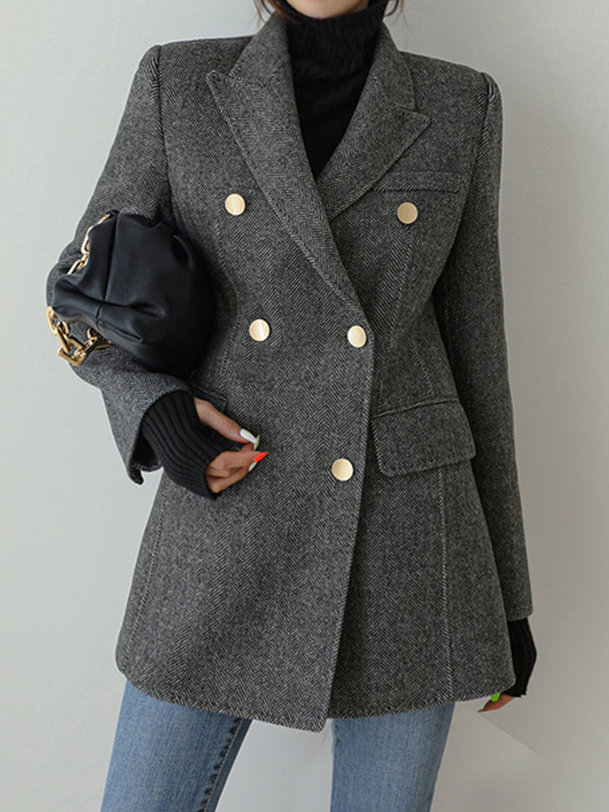 Yün Karışımlı Chevron Tweed Fit Blazer