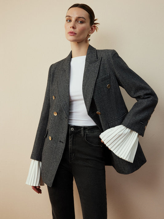Yün Karışımlı Chevron Tweed Fit Blazer