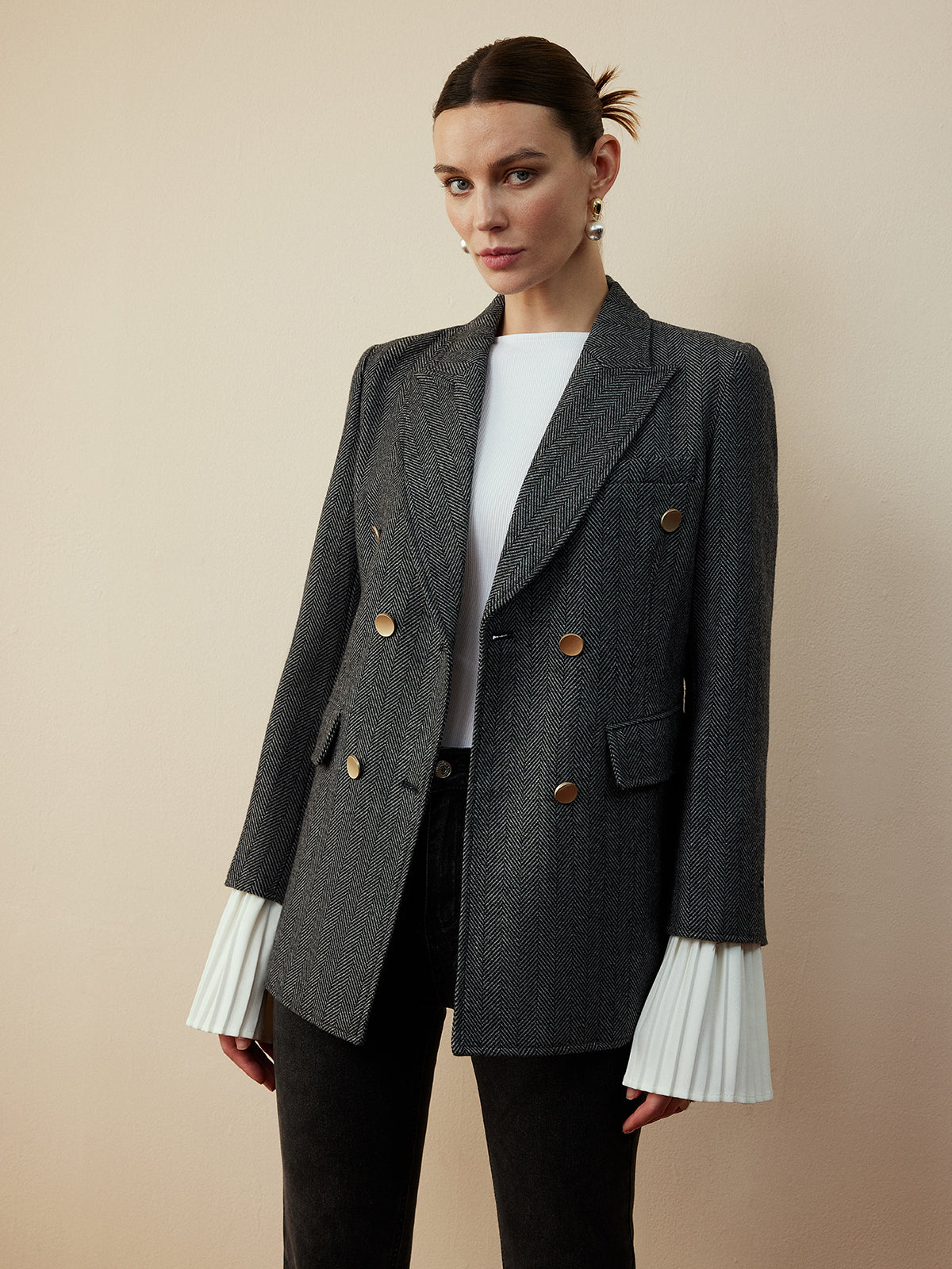 Yün Karışımlı Chevron Tweed Fit Blazer