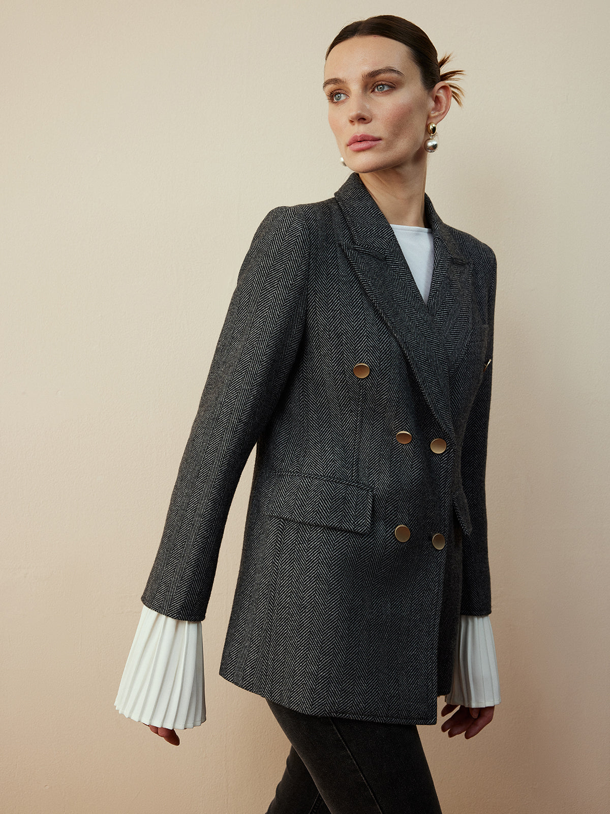 Yün Karışımlı Chevron Tweed Fit Blazer