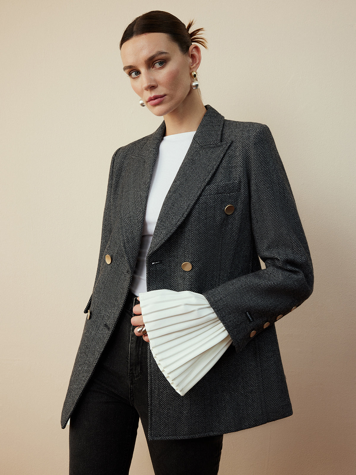 Yün Karışımlı Chevron Tweed Fit Blazer