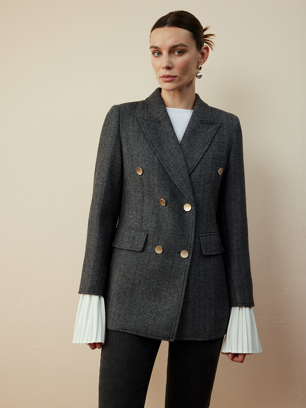 Yün Karışımlı Chevron Tweed Fit Blazer