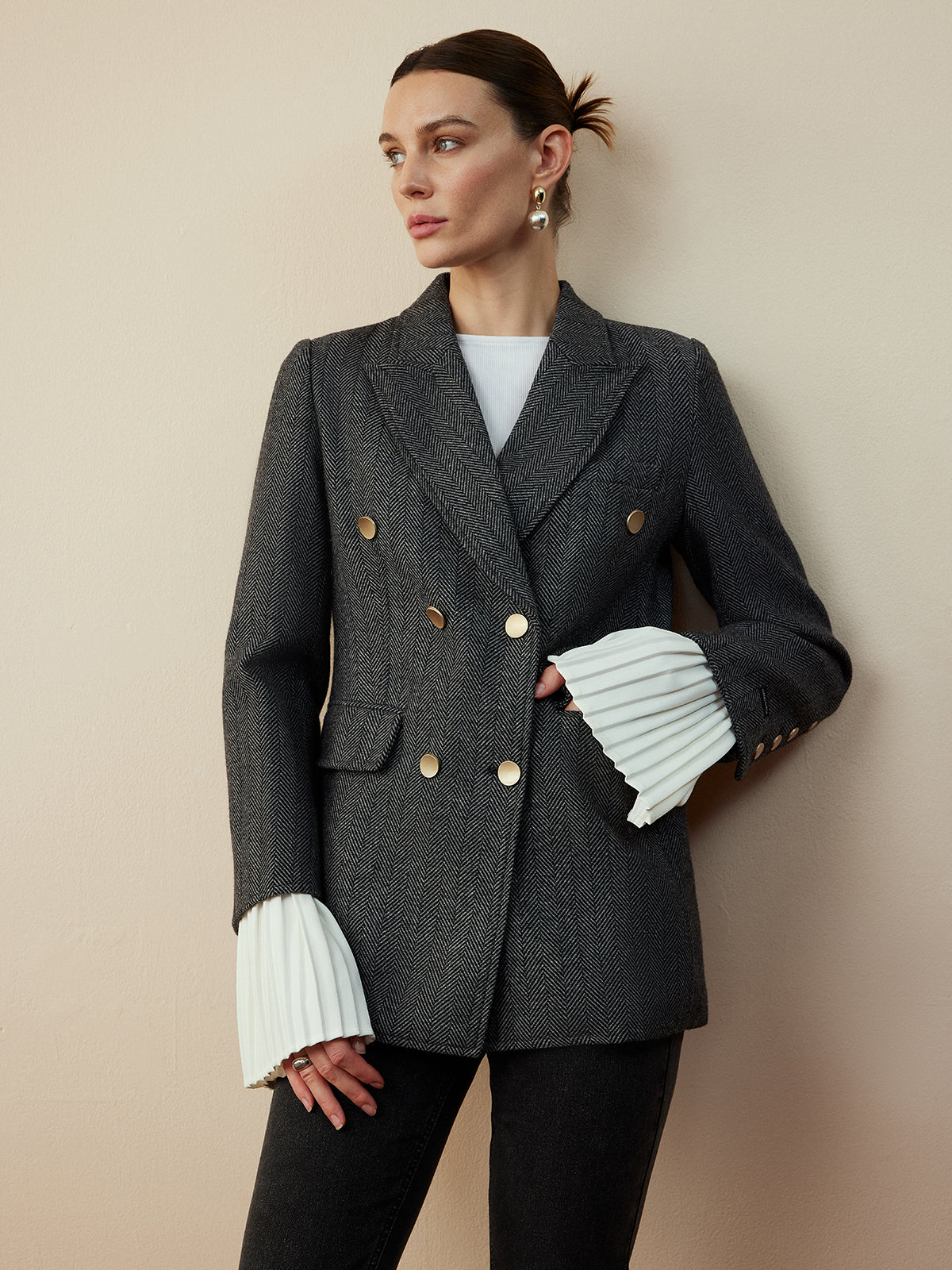 Yün Karışımlı Chevron Tweed Fit Blazer