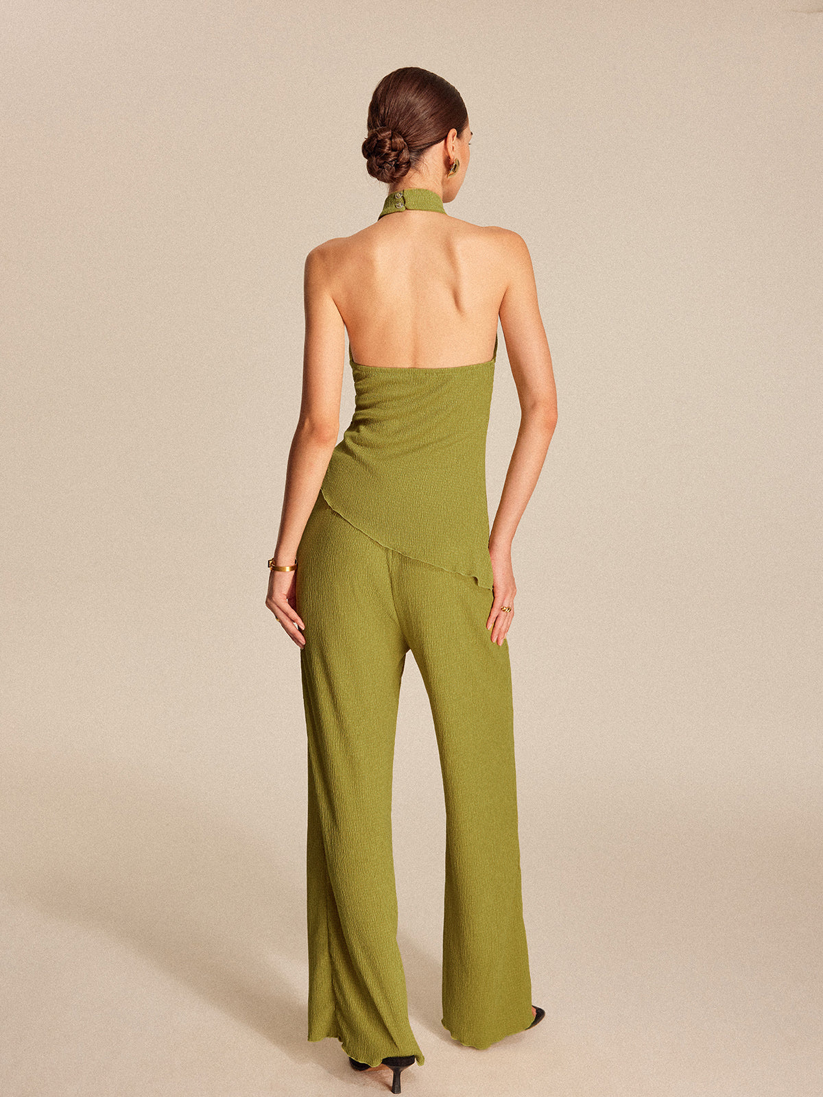 Halter Yaka Sırtı Açık Pantolon Takımı
