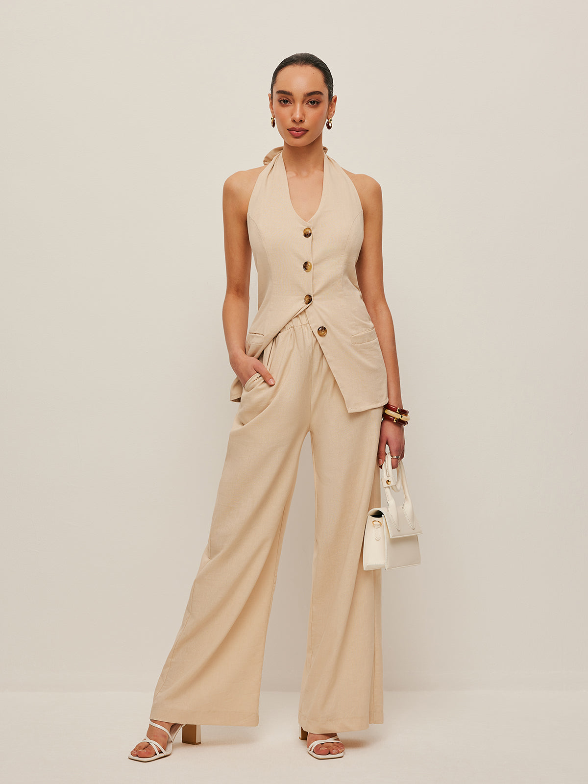 Halter Yaka Papyon Pantolon Takımı