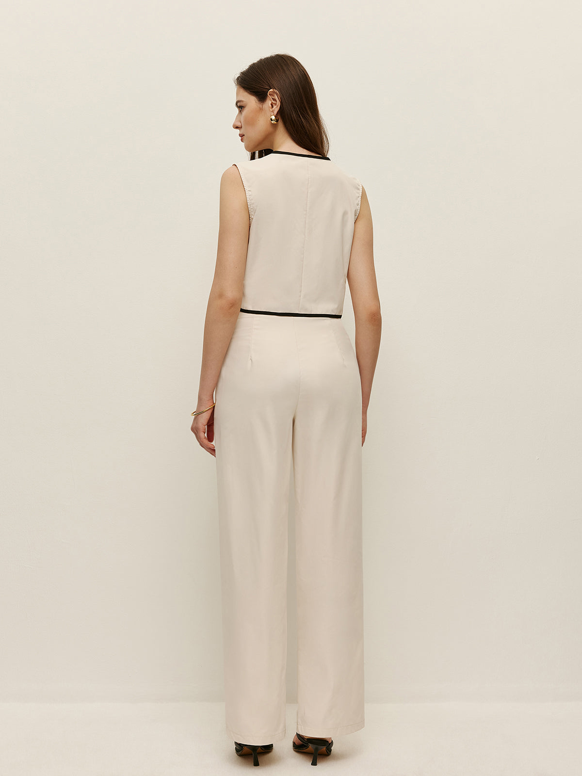 Kontrast Trim Yelek Pantolon Takımı