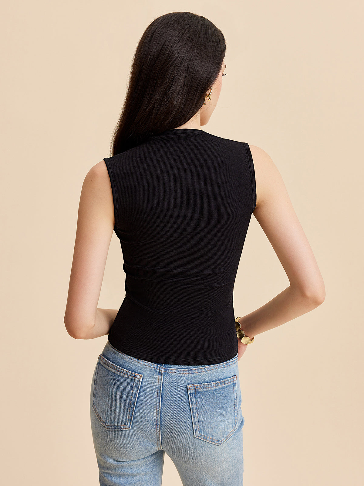 Kare Yakalı Yivli Tank Top