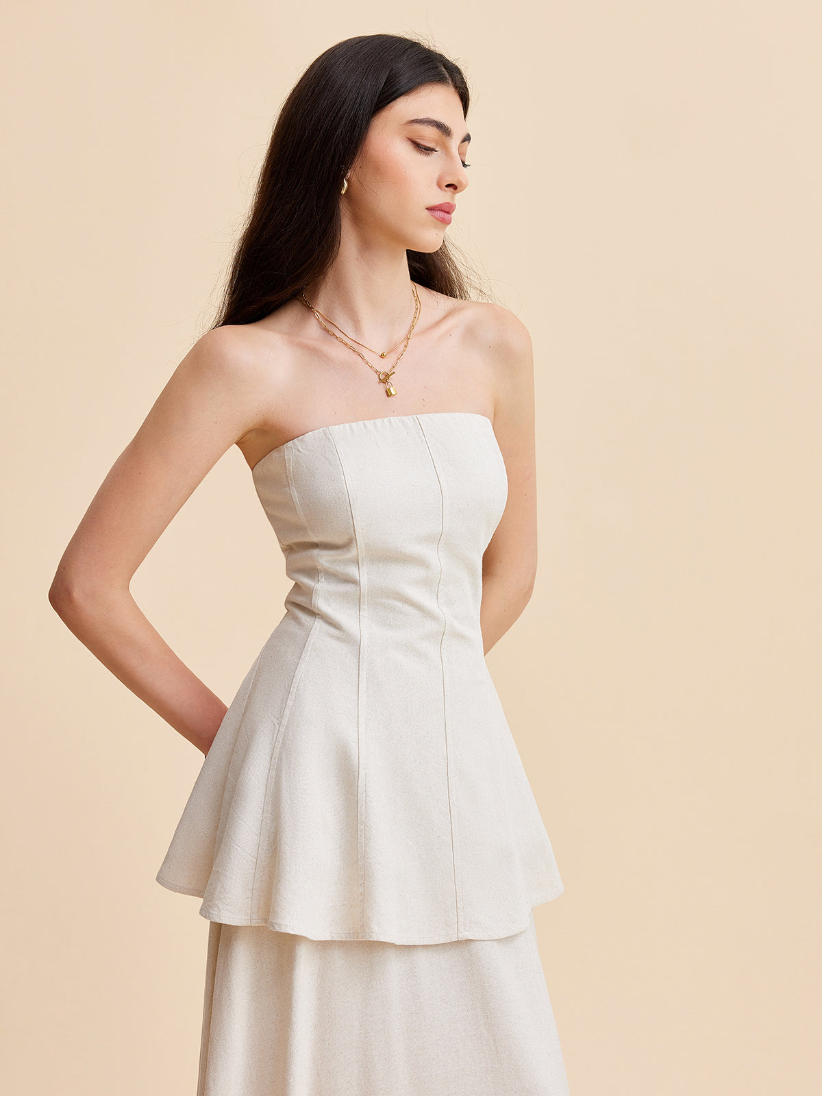 Askısız Peplum Üst Ve Uçuşan Etek Takımı