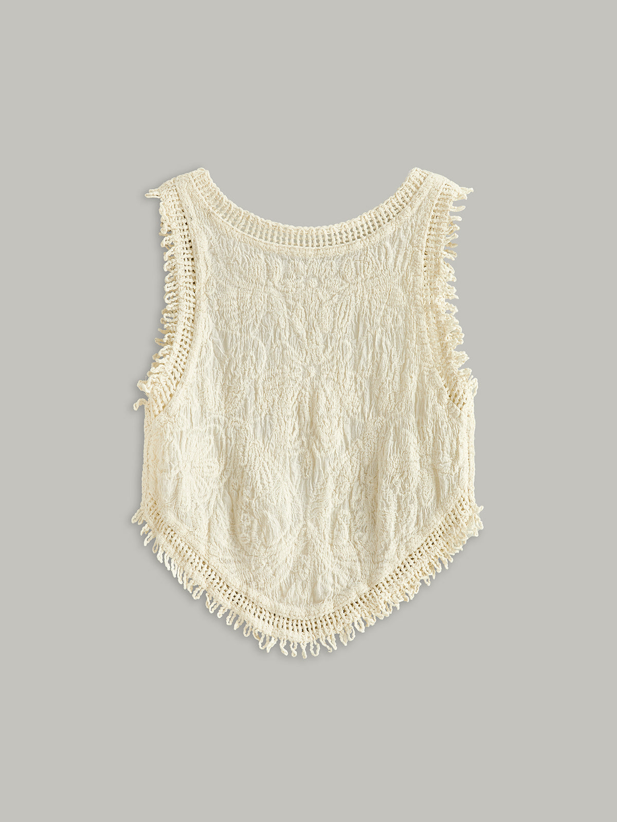 Yarı Şeffaf Tığ İşi Dantel Çiçek Detaylı Tank Top
