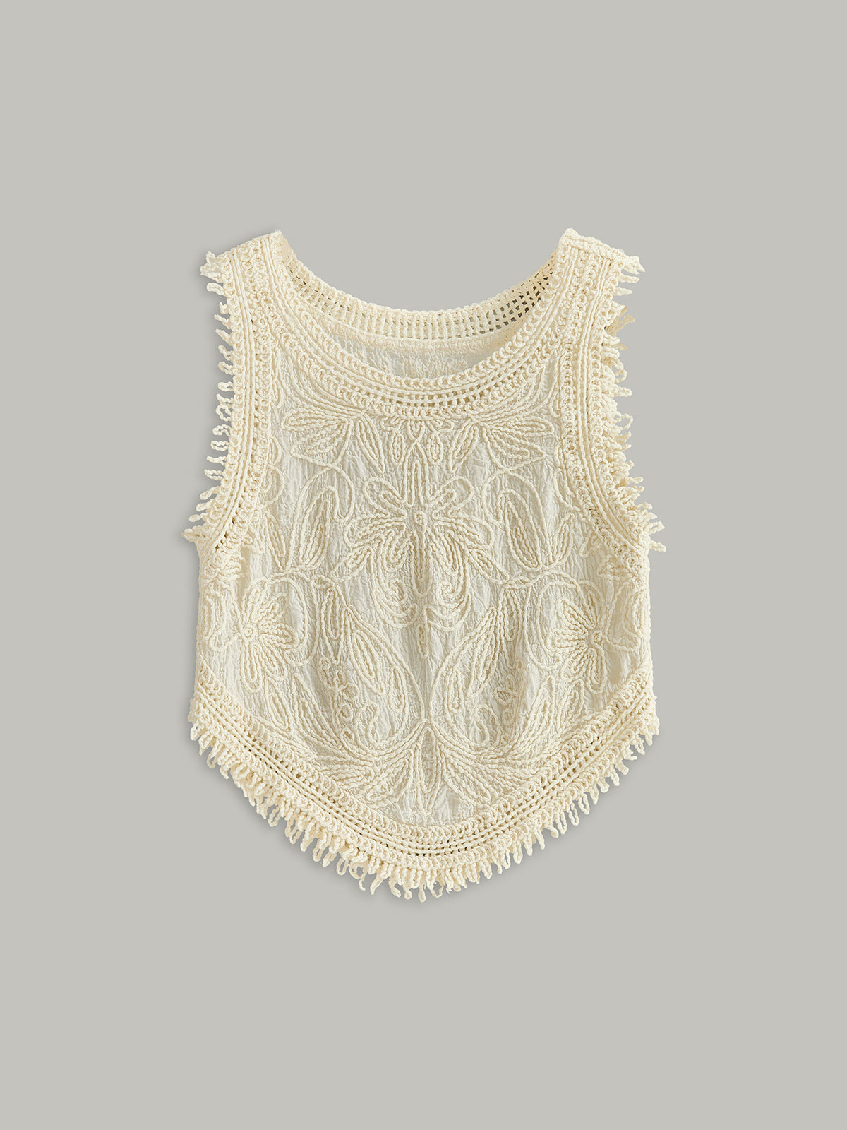 Yarı Şeffaf Tığ İşi Dantel Çiçek Detaylı Tank Top