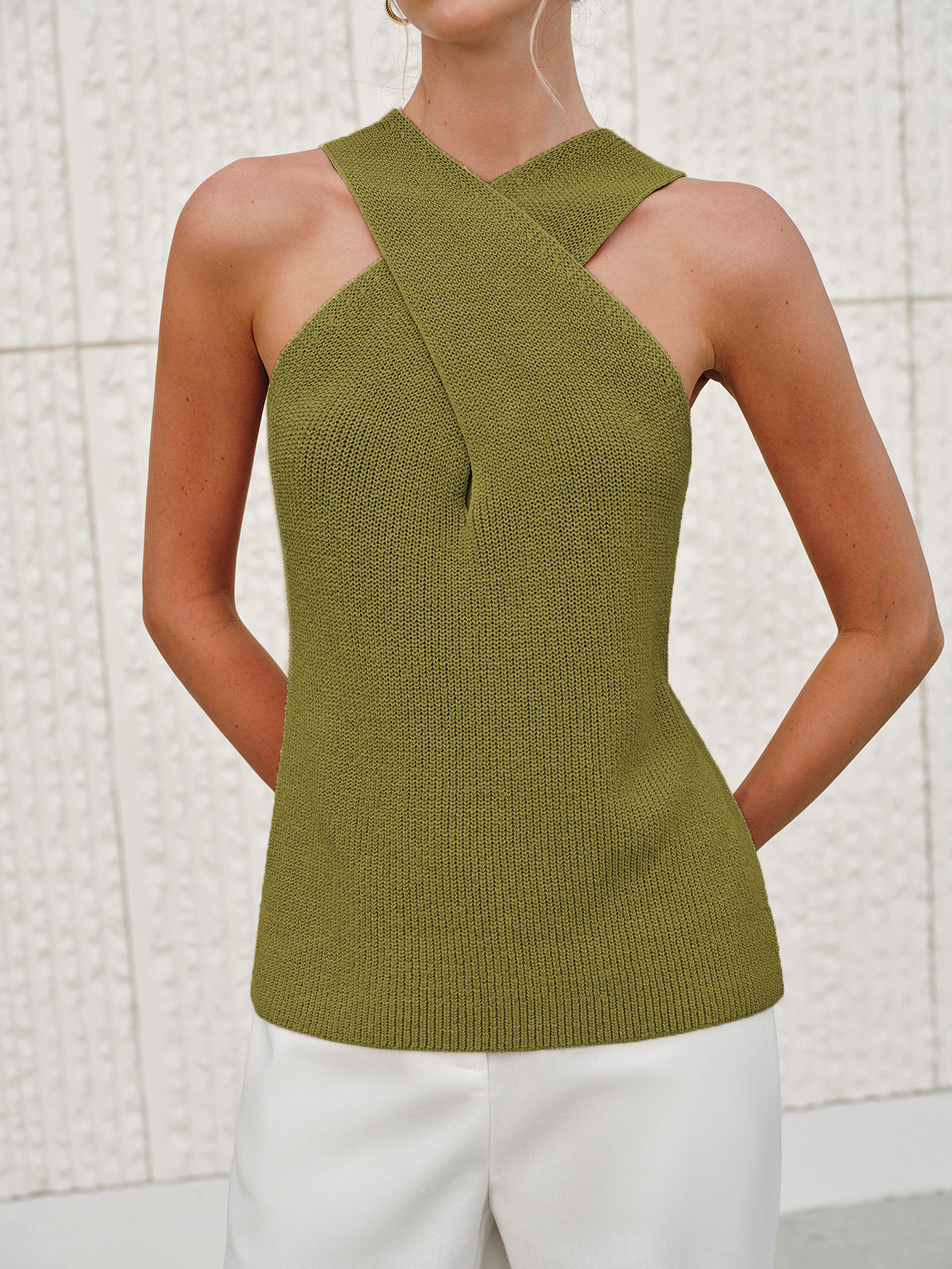 Halter Çapraz Yaka Tank Top