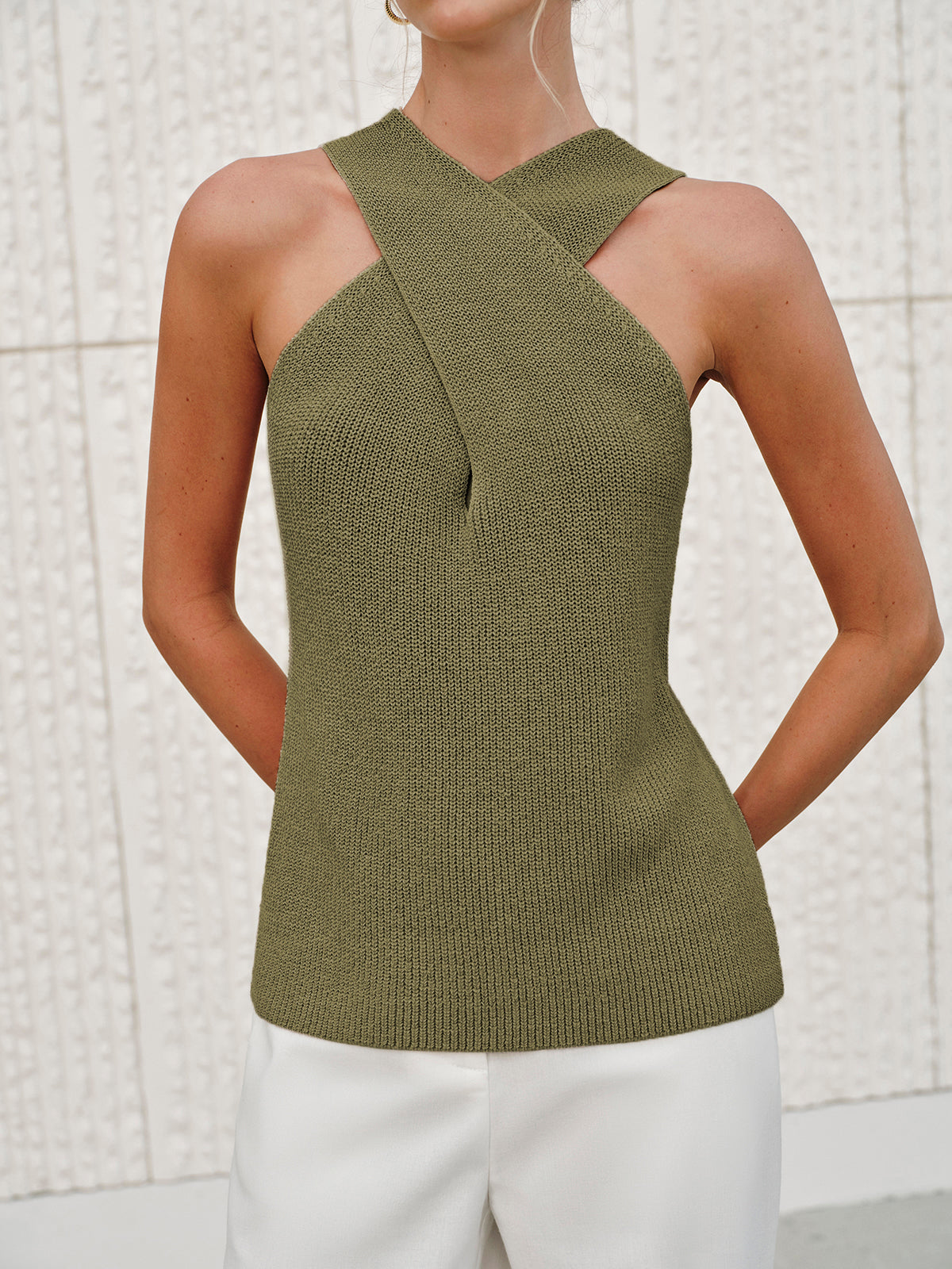 Halter Çapraz Yaka Tank Top