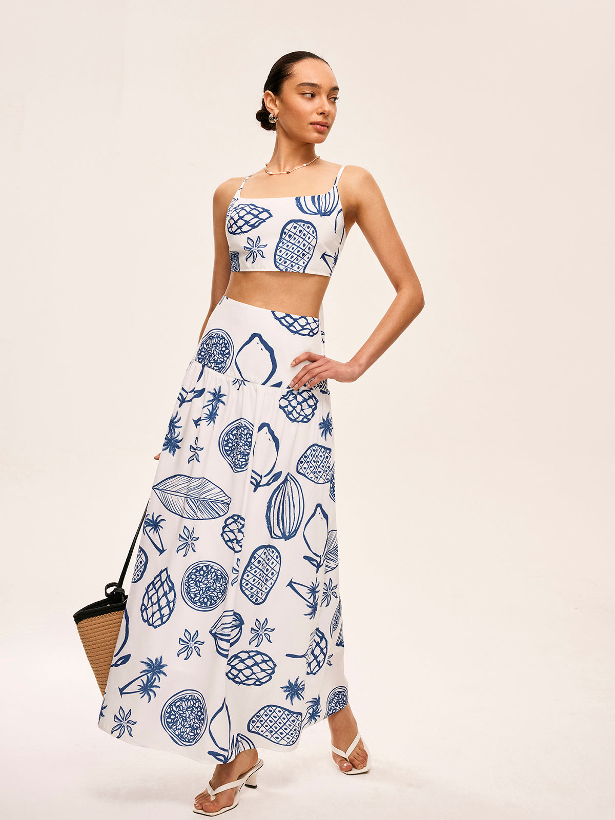 Etekli Baskılı Crop Top Takımı