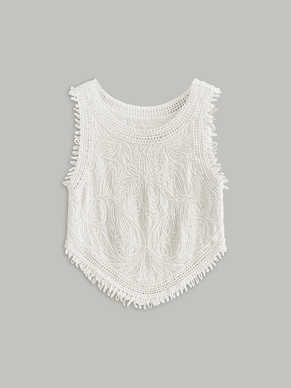 Yarı Şeffaf Tığ İşi Dantel Çiçek Detaylı Tank Top