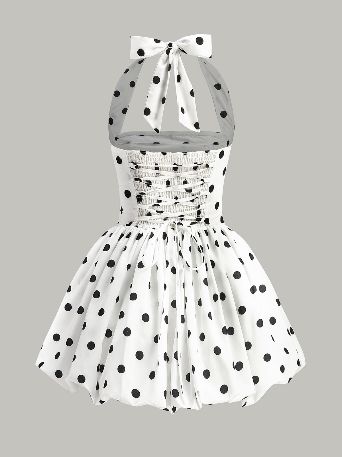Polka Dot Fiyonk Askılı Fermuarlı Elbise
